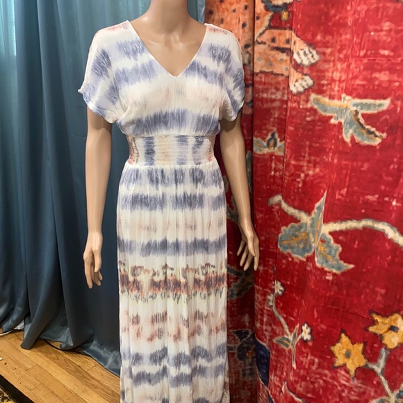 Y2k, 90s Small Maxi Tie Dye Flowy Striped Dress - Picture 4 of 8